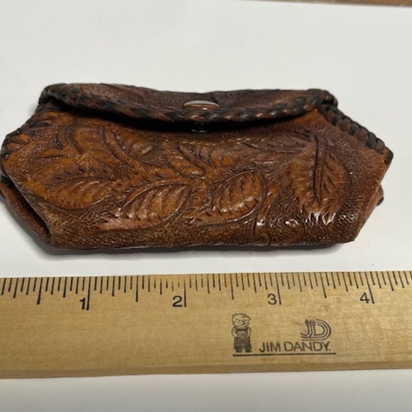VTG Tooled Leather Coin Purse Snap Pouch Floral Roses Hand-Crafted 4.5"x2.5" - Picture 4 of 16